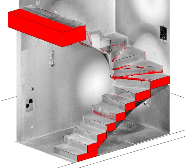 Skan laserowy istniejącej konstrukcji schodów.